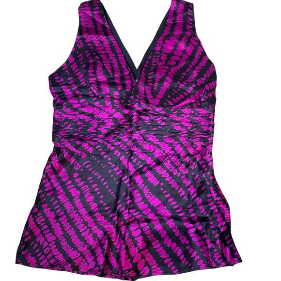 Armani Exchange Top Women's Small Silk Fuchsia Black Side Zip Coquette Silky - Picture 1 of 7
